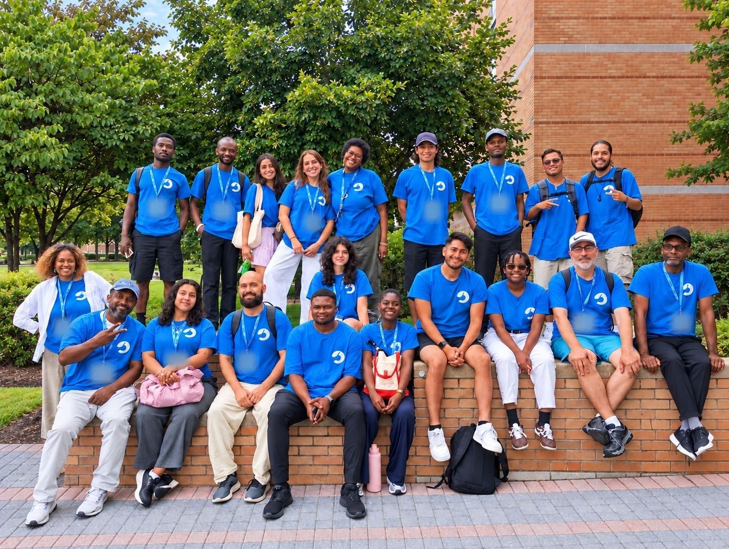 YES USA staff gathered outdoors in blue team shirts
