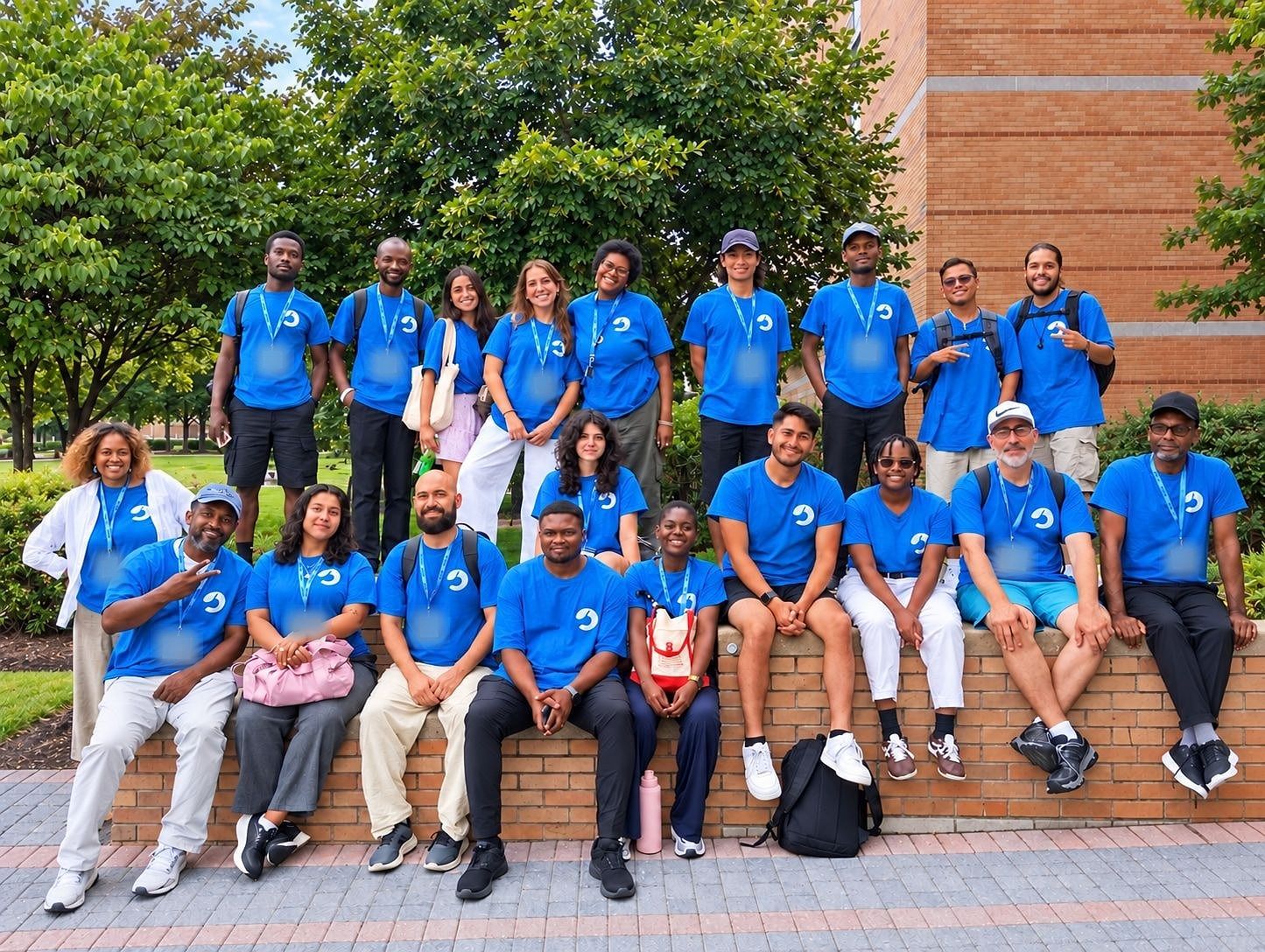 YES USA staff gathered outdoors in blue team shirts