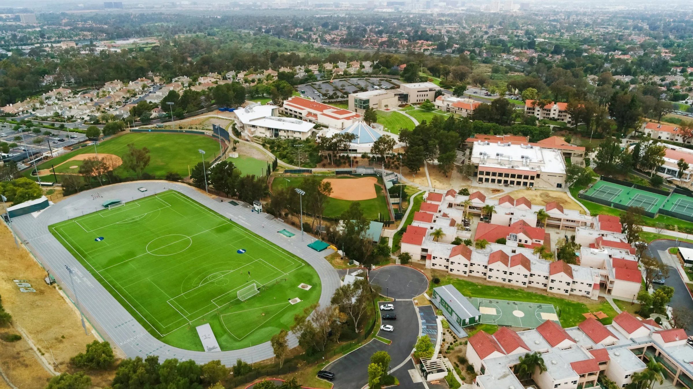 Aerial view of the Concordia University Irvine sports fields