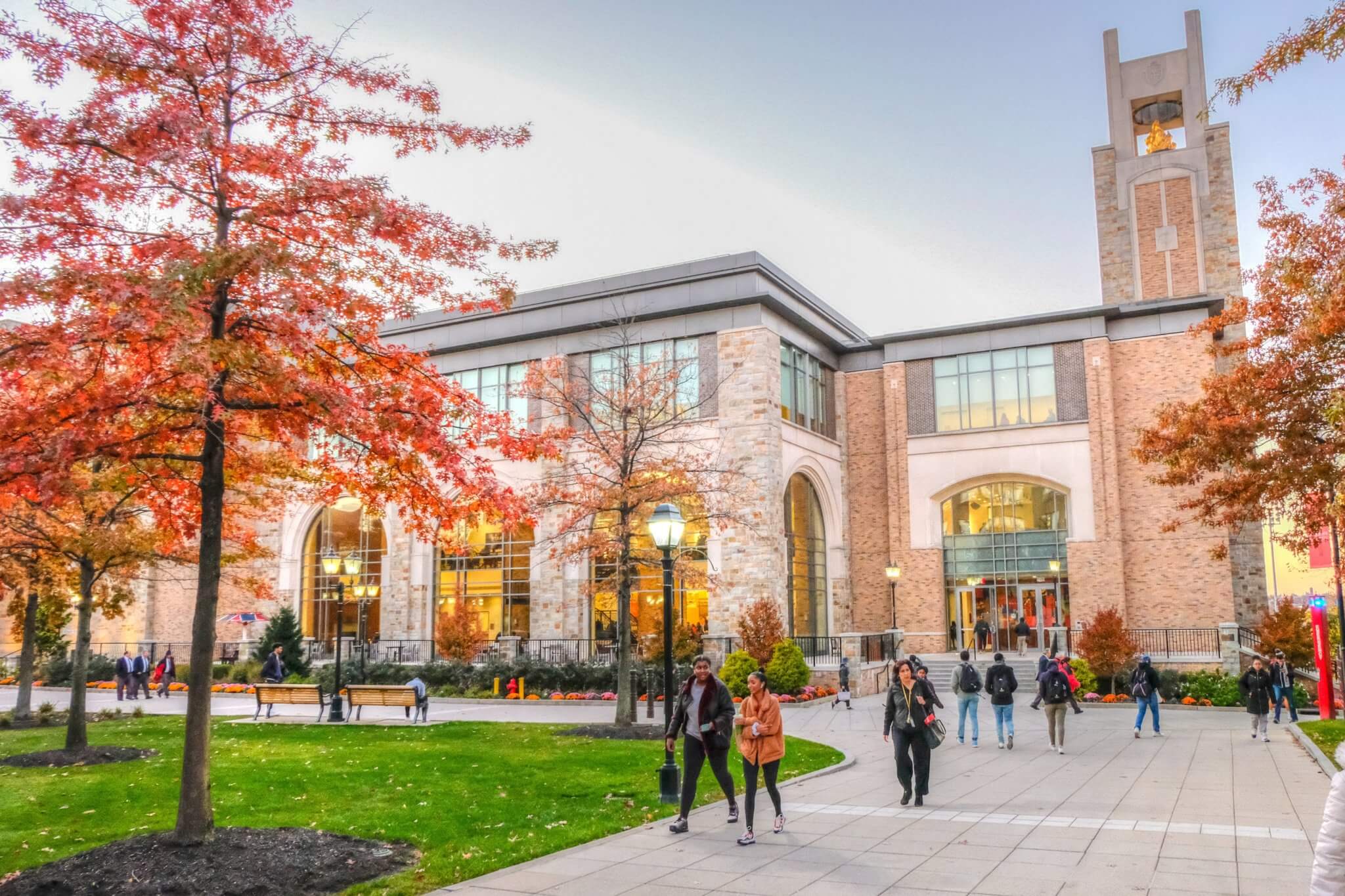 Autumn trees beside St. John’s University campus buildings