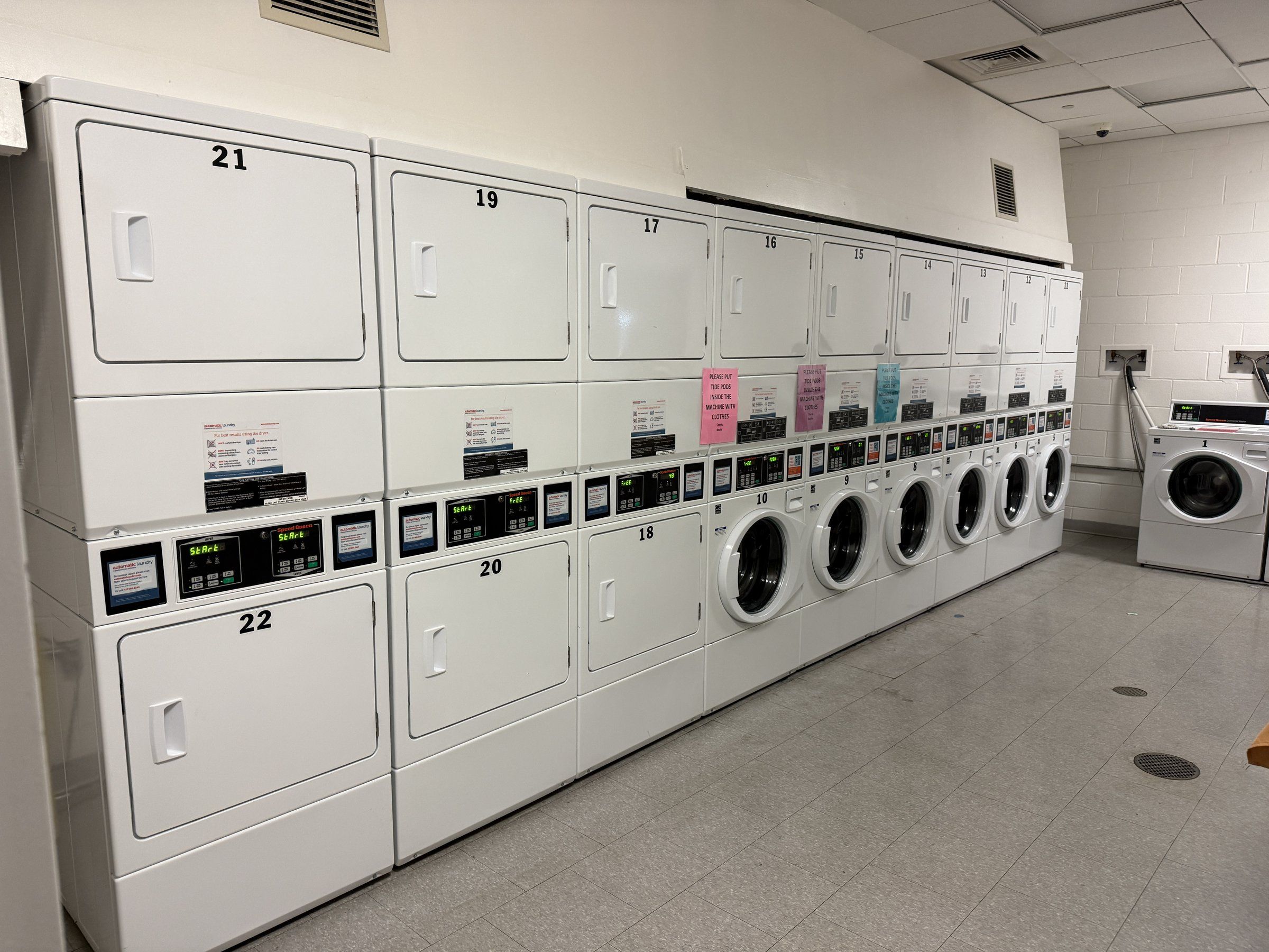 Washers and dryers in the Miller Hall laundry room