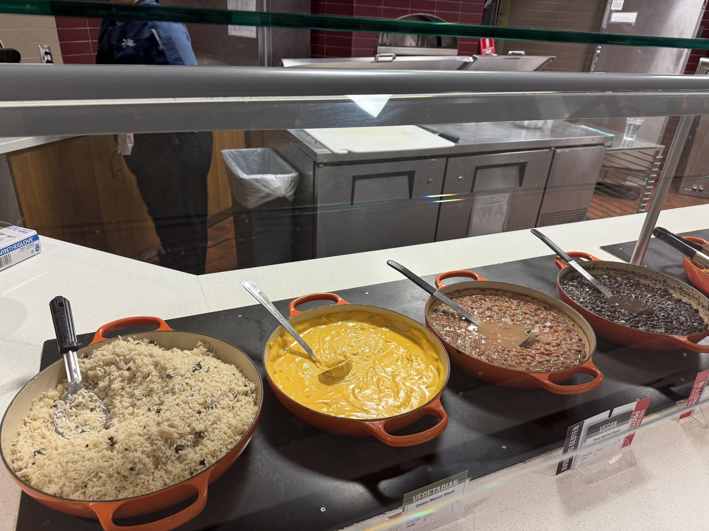 Hot food at a Suffolk University dining-hall station