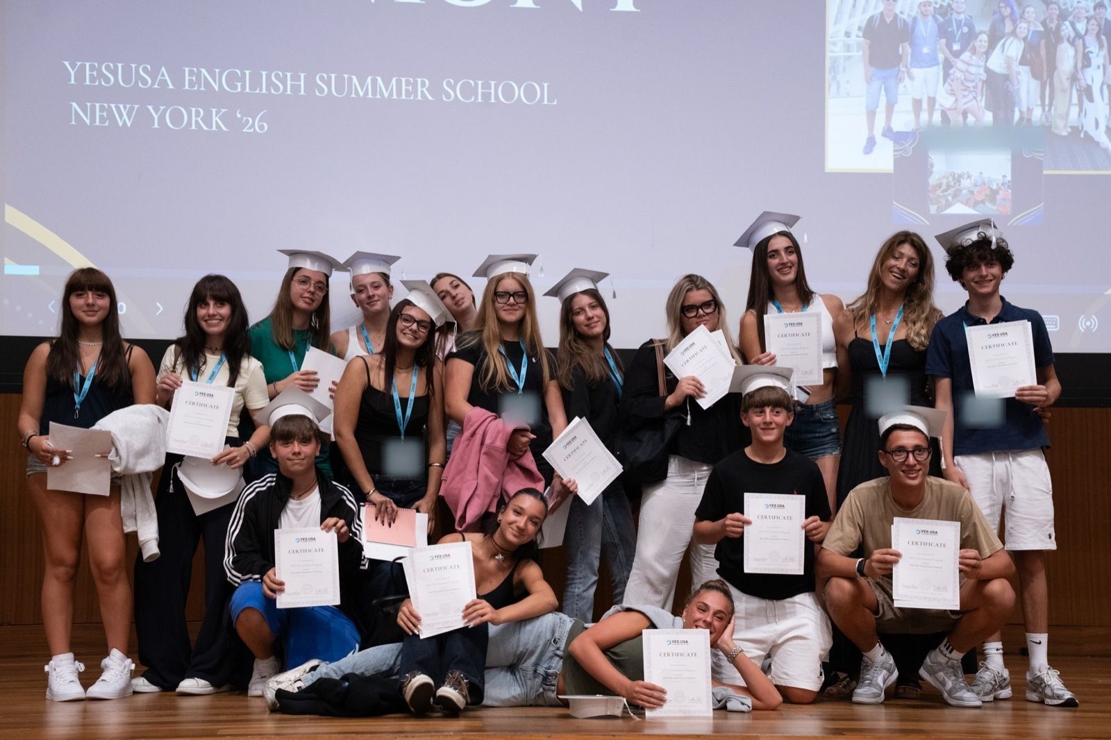 YES USA students celebrating with their course certificates