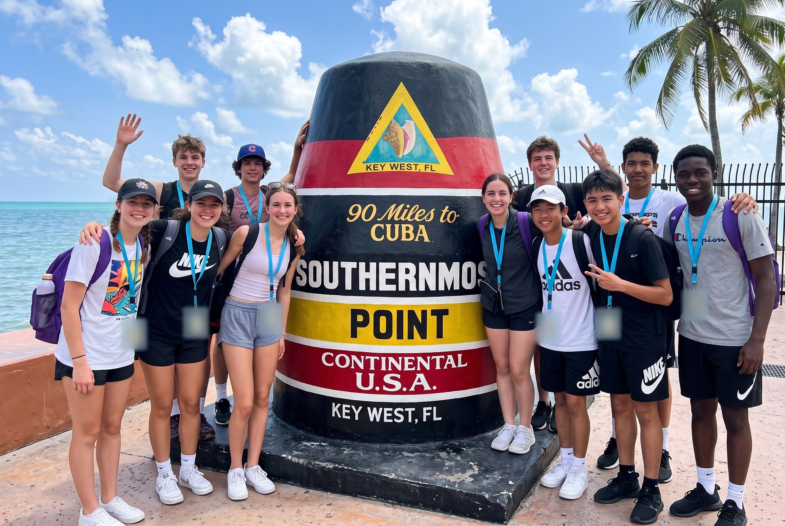A YES USA group at the Southernmost Point buoy in Key West