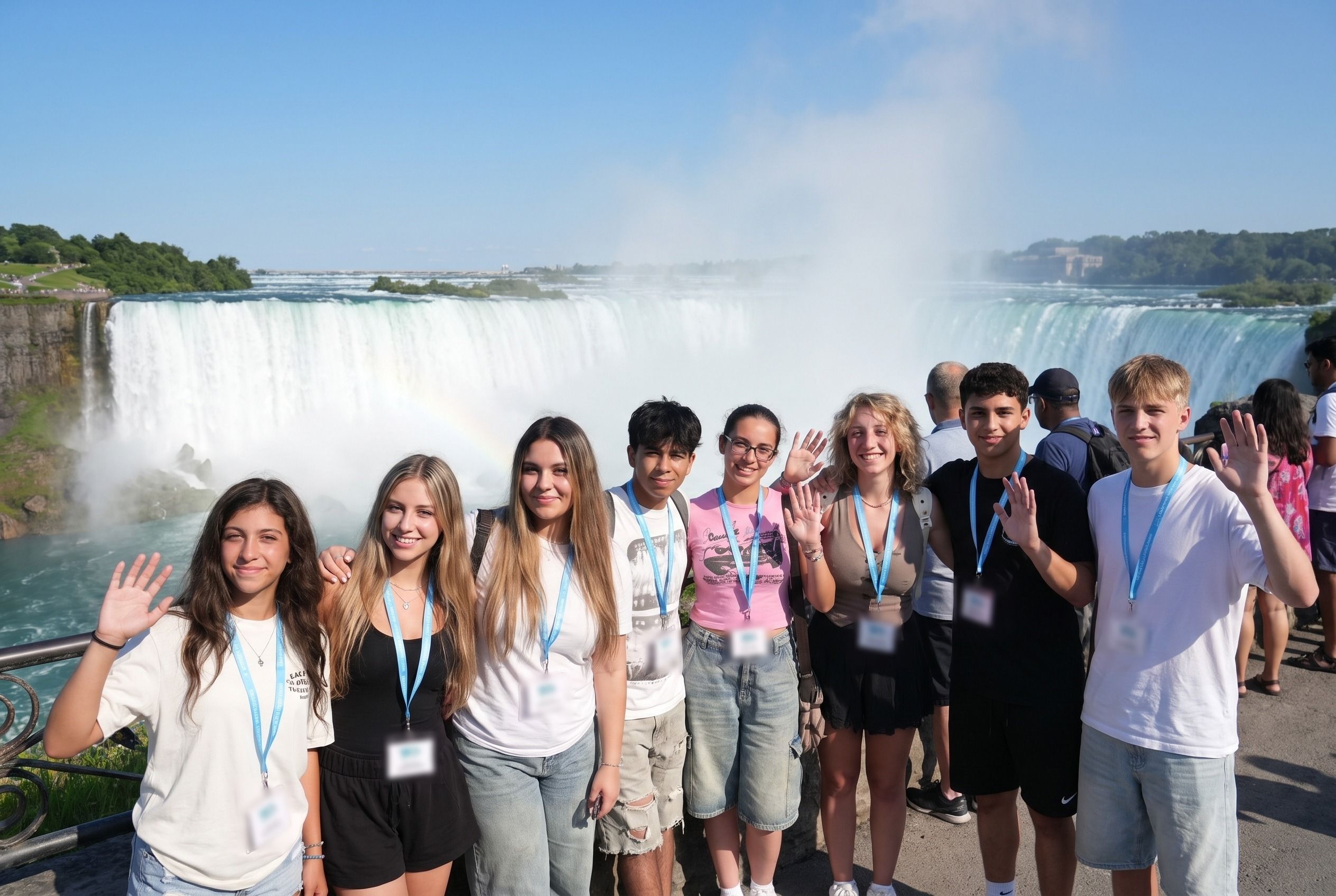 YES USA students waving at Niagara Falls