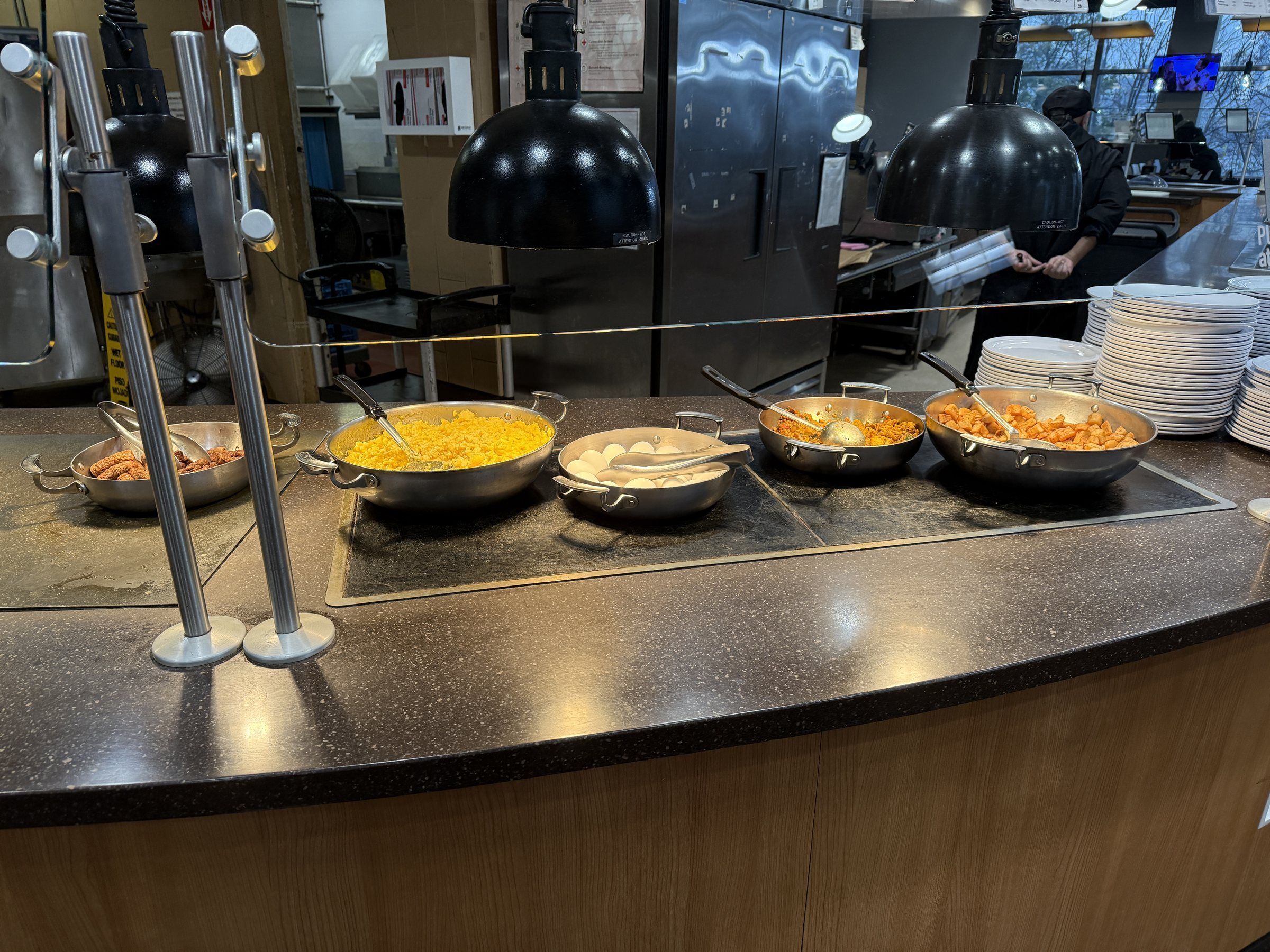 Hot food counter in the Stevens dining hall