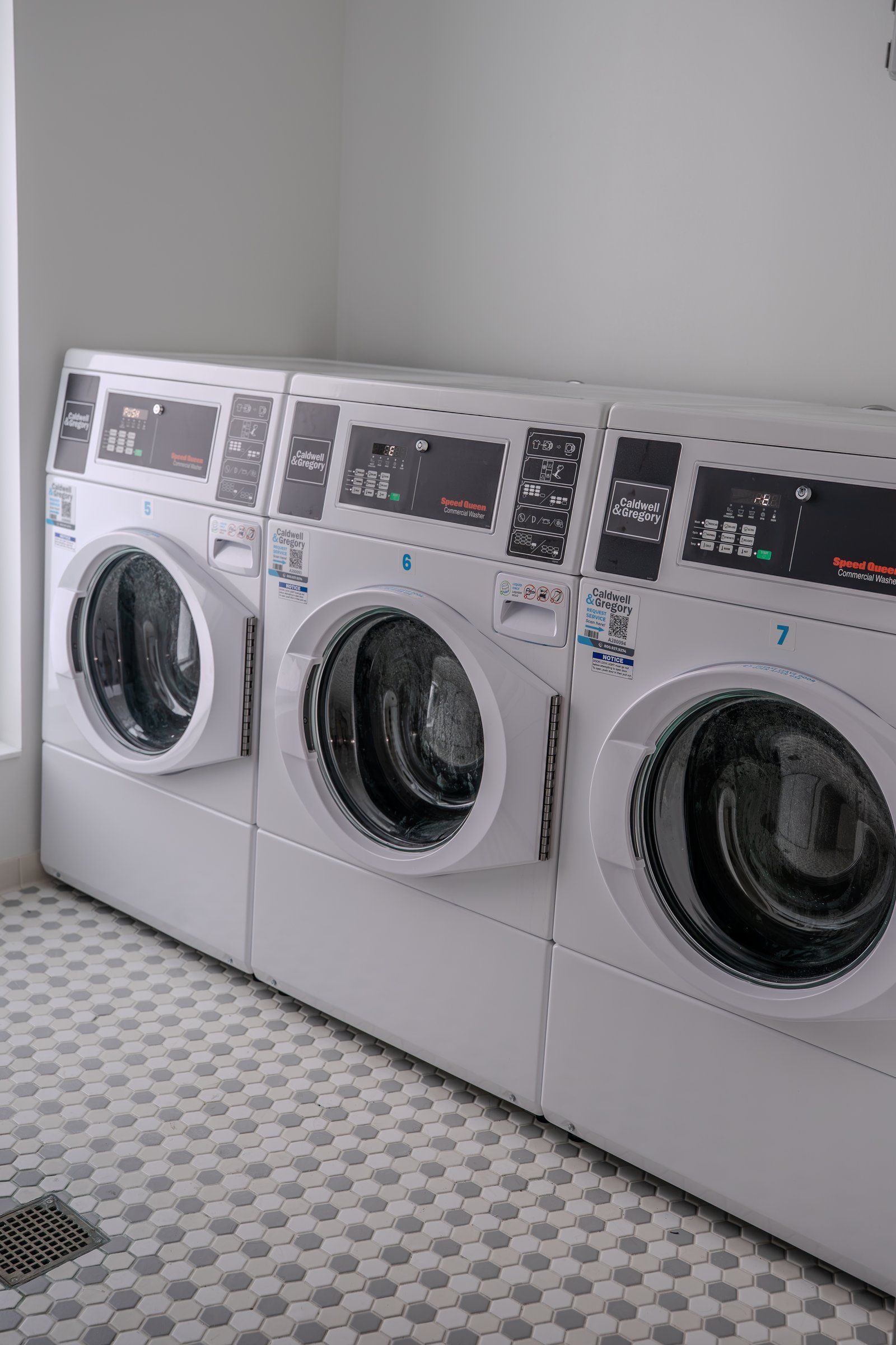 Washing machines in the University of Miami residence laundry room