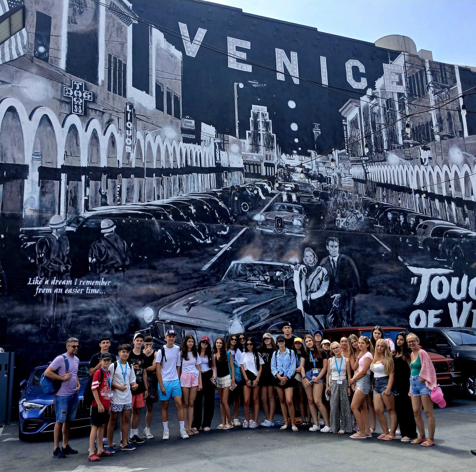 YES USA students by a mural in Venice, Los Angeles