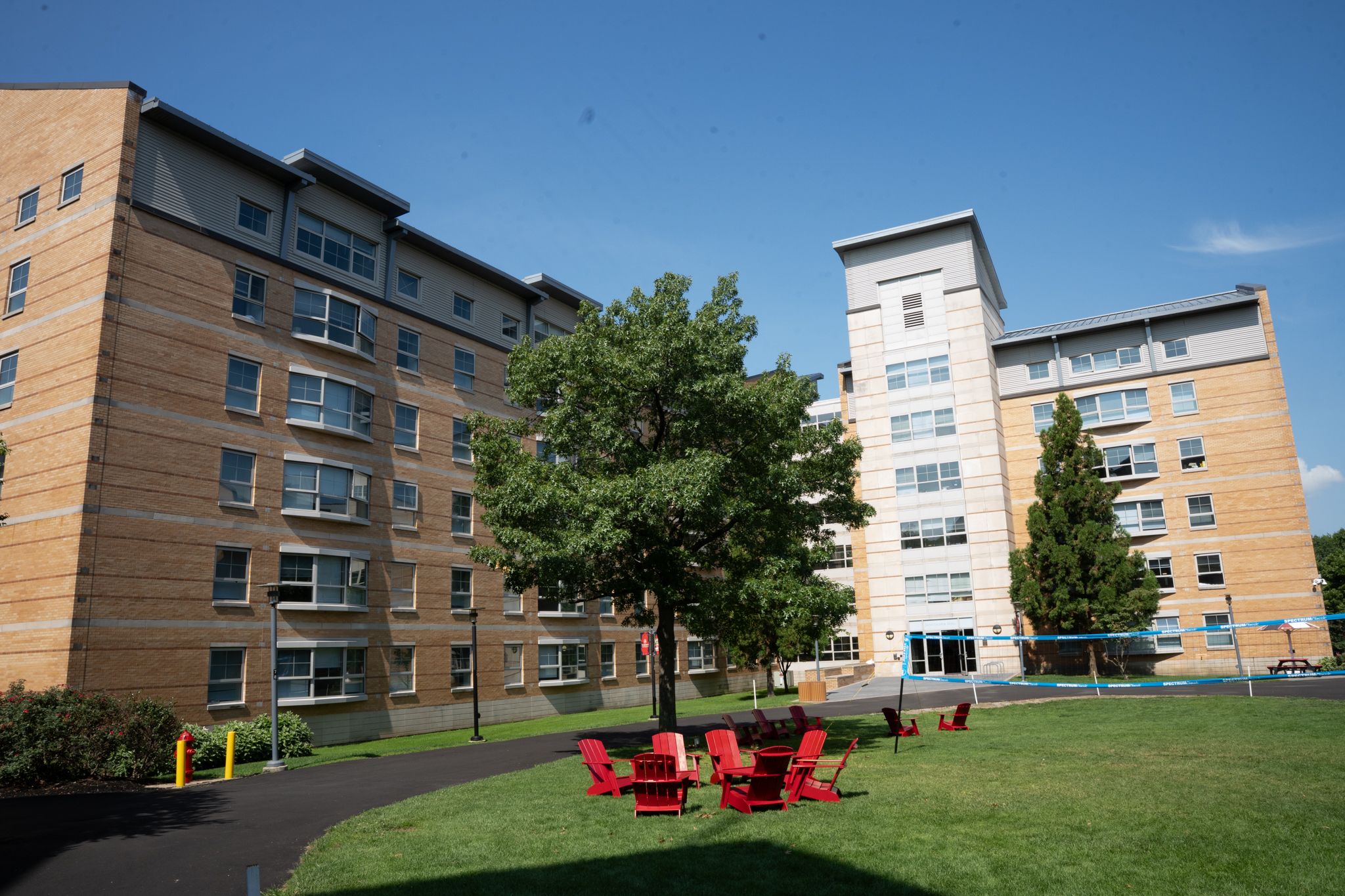 Buildings and a green courtyard on the St. John’s campus.