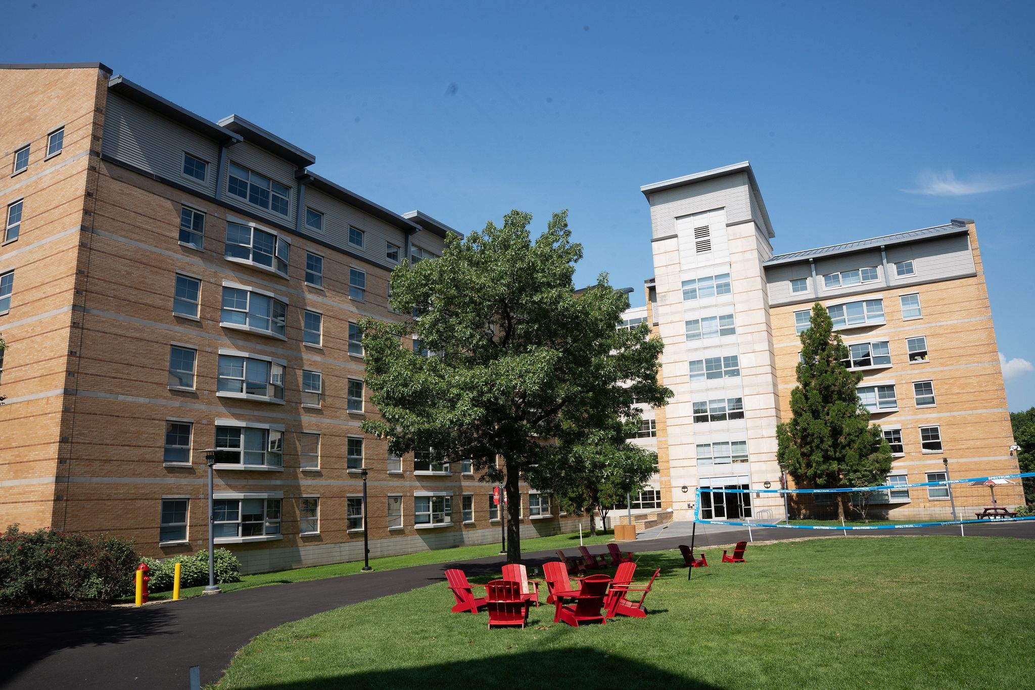 Buildings and a green courtyard on the St. John’s campus.