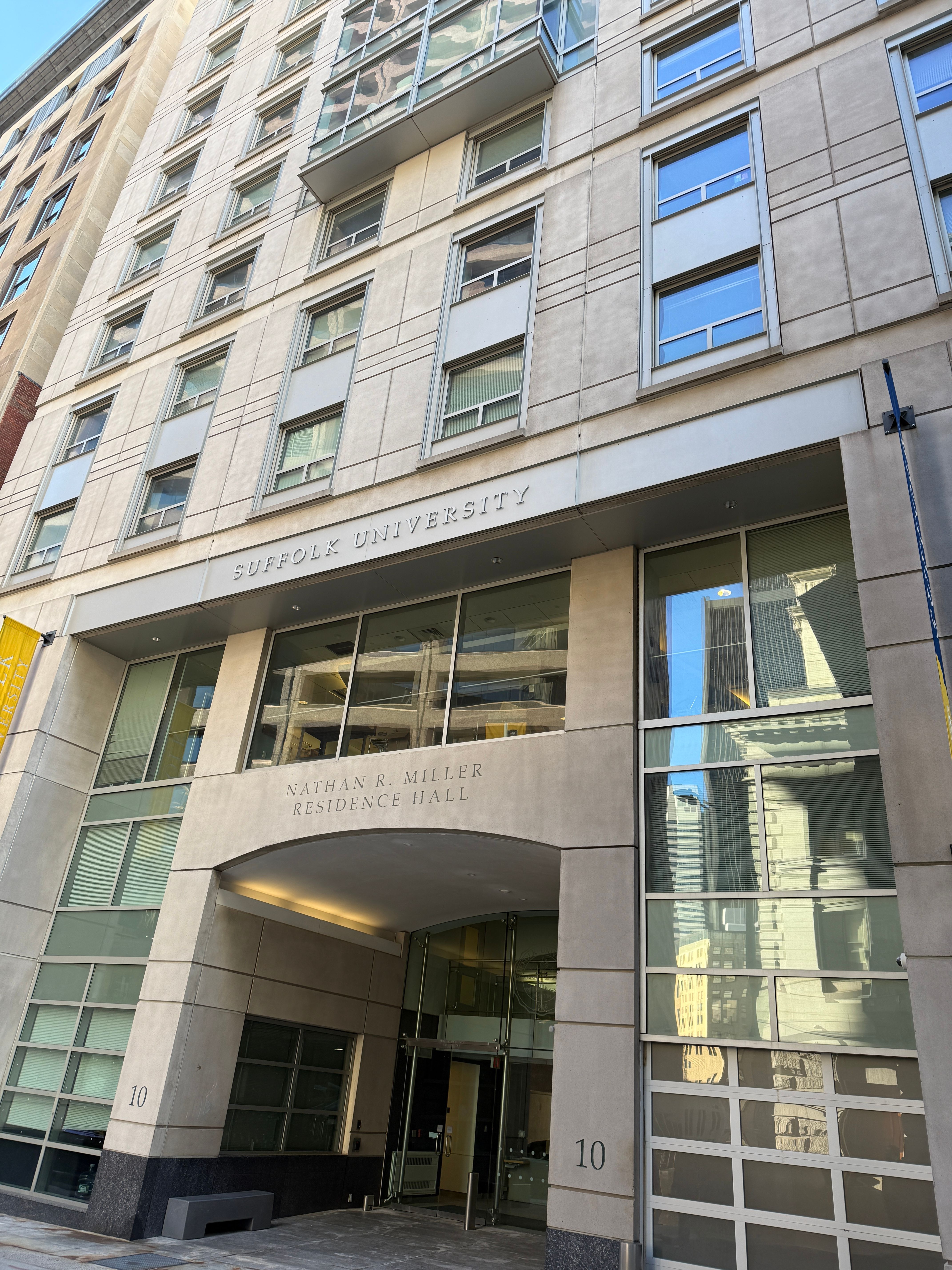 Entrance to Suffolk University student accommodation in downtown Boston