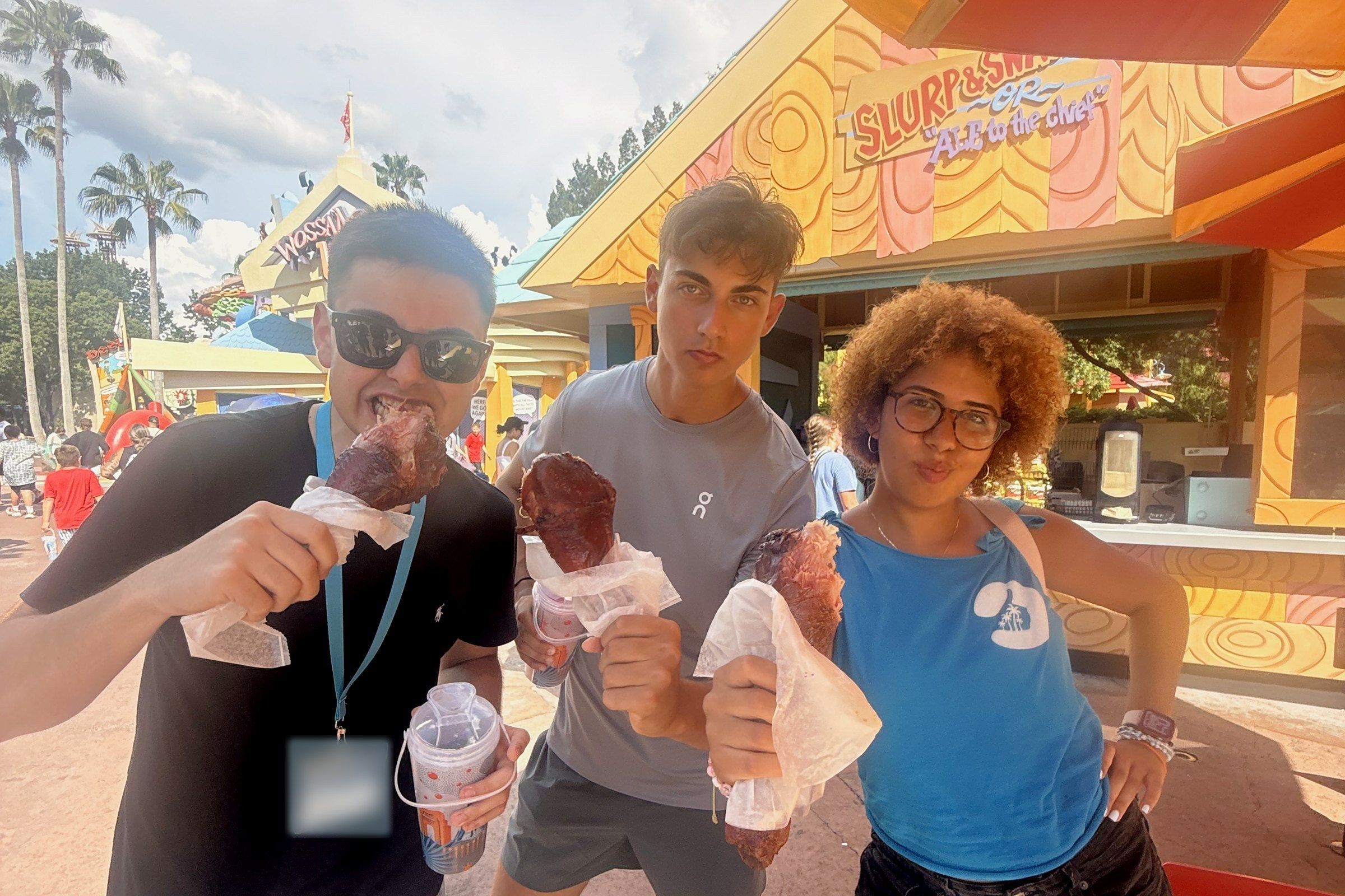 YES USA students with giant turkey legs at Toon Lagoon, Universal Orlando Resort