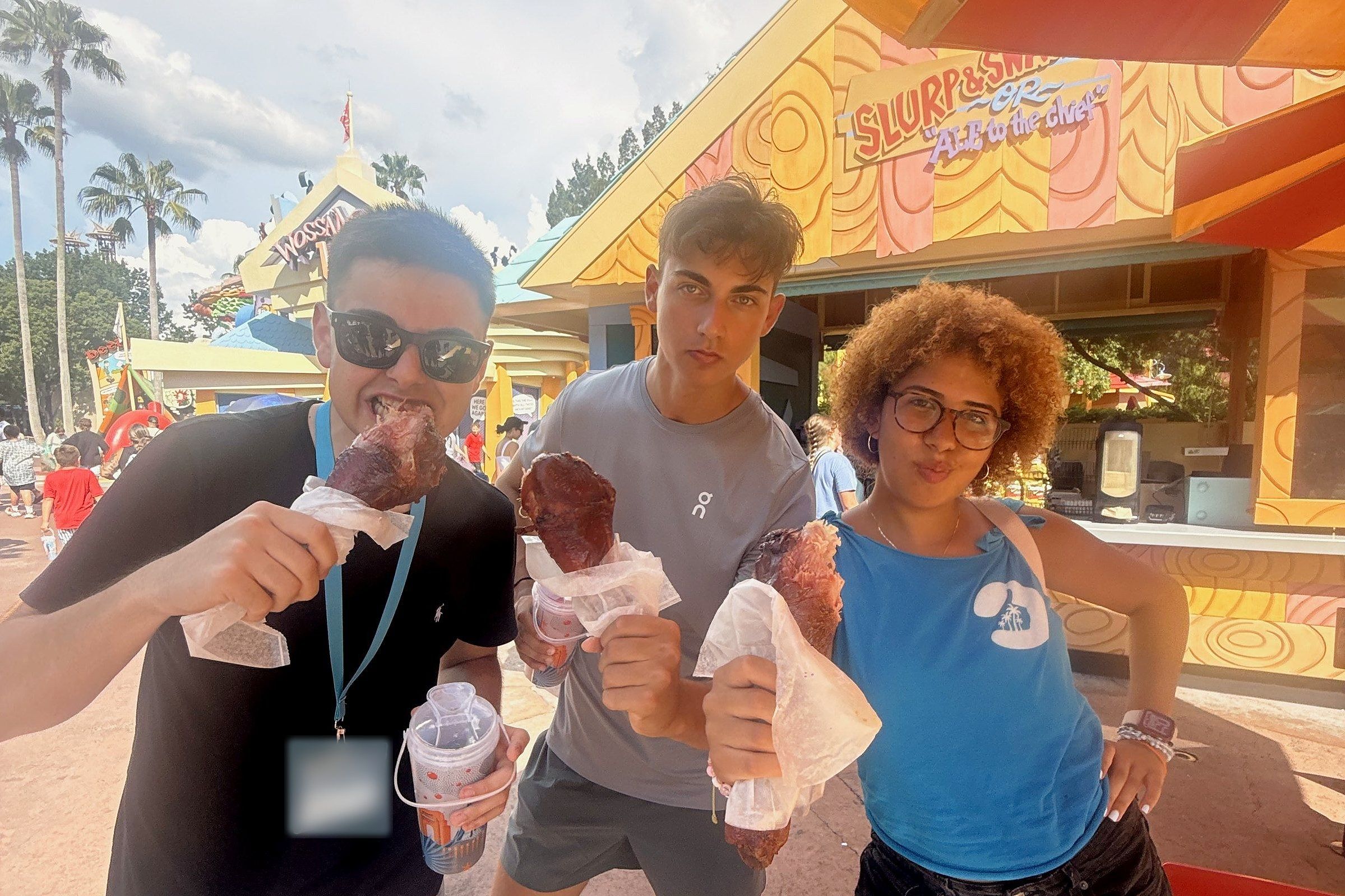 YES USA students with giant turkey legs at Toon Lagoon, Universal Orlando Resort