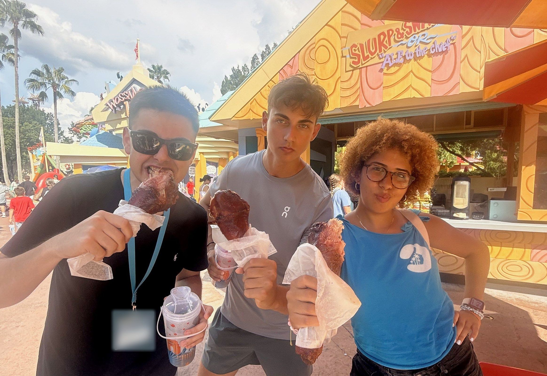 YES USA students with giant turkey legs at Toon Lagoon, Universal Orlando Resort