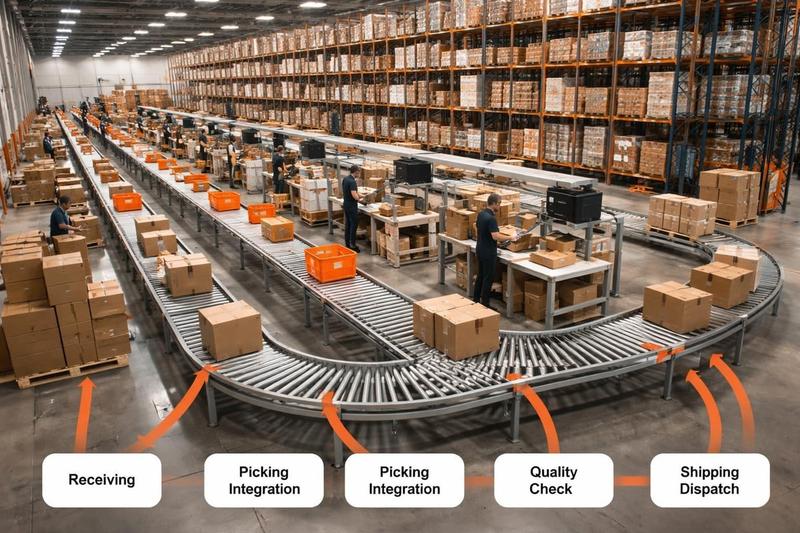 Production conveyor workflow stages