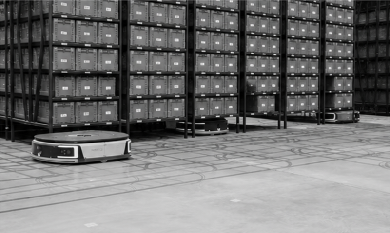 Goods-to-person warehouse automation system with robotic storage