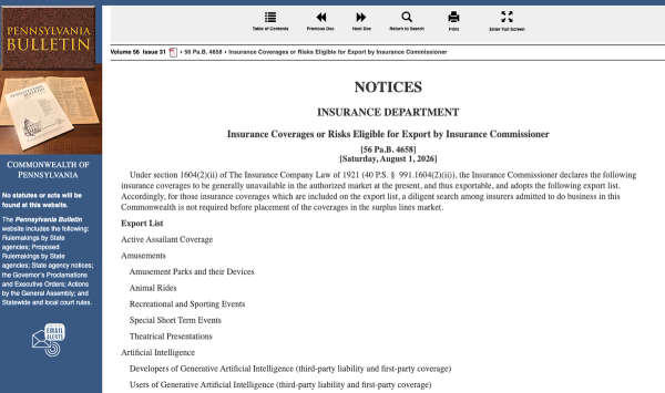 No AI Insurance Coverage in Pennsylvania