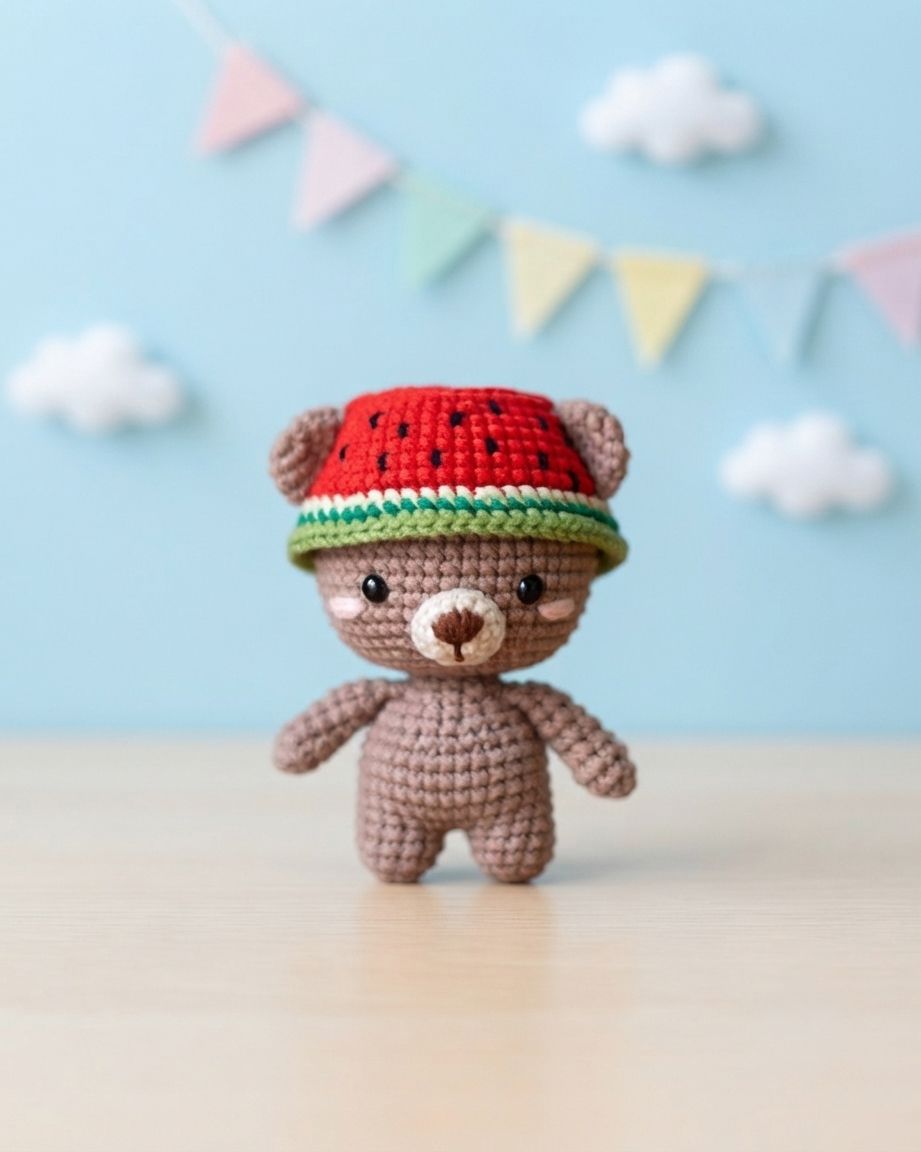 Watermelon Bear - Cute Teddy Bear crochet pattern - Amigrumi Doll PDF