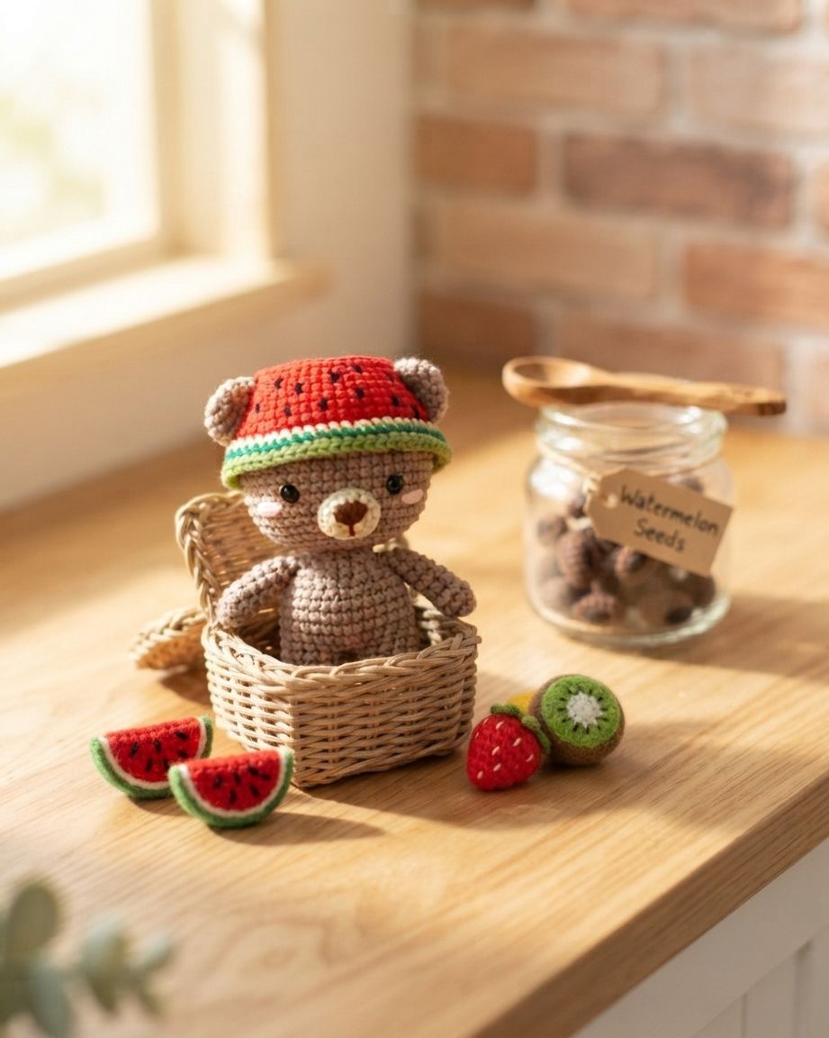 Watermelon Bear - Cute Teddy Bear crochet pattern - Amigrumi Doll PDF