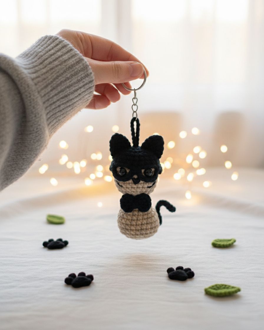 Batman - cat inspired crochet pattern - Amigrumi Keychain PDF