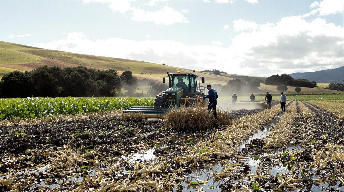 Worker harvesting crops on a New Zealand farm