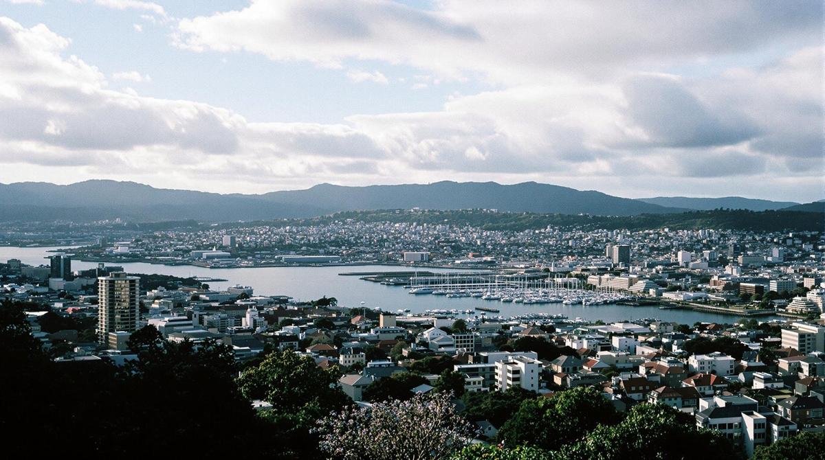 Panoramic view over Wellington city and harbour from Mount Victoria Lookout, New Zealand