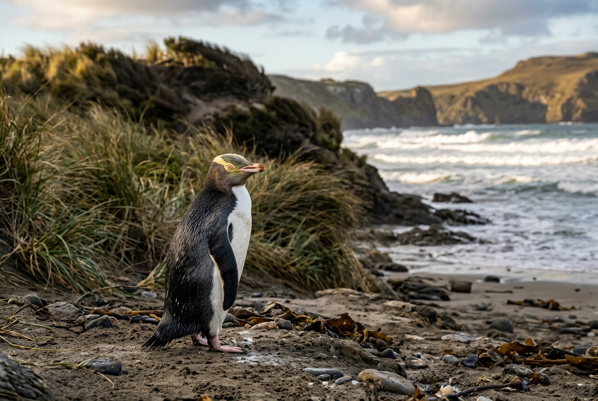 ニュージーランドの野生動物(ペンギン・クジラ・キウイ)のイメージ