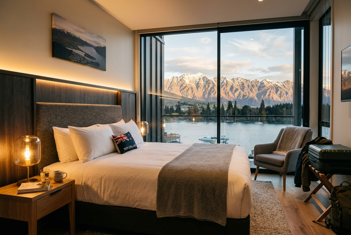 クイーンズタウンの湖が見えるホテル / Queenstown hotel with lake view