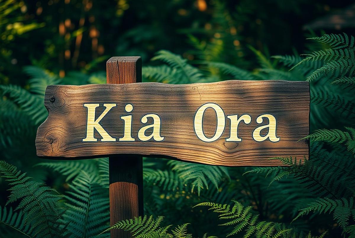 Kia Ora(マオリ語の挨拶)の木製看板
