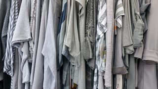 Shot of second hand clothes on a rail