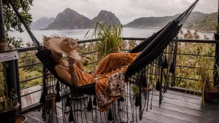 View from hammock at glamping boutique hotel The Birdhouse El Nido, Philippines
