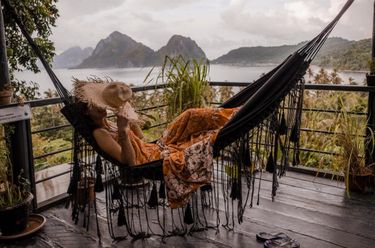 View from hammock at glamping boutique hotel The Birdhouse El Nido, Philippines