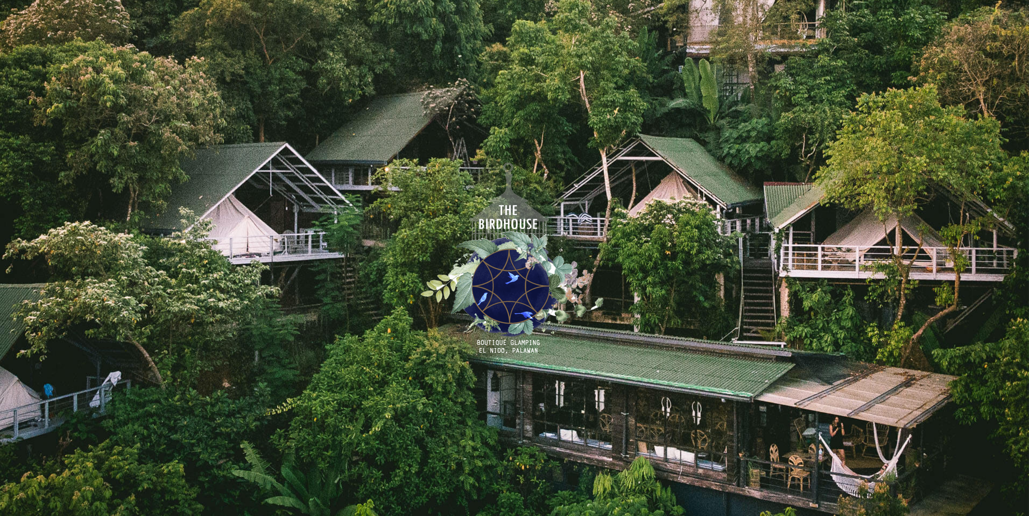Aerial view of glamping boutique hotel The Birdhouse El Nido in Palawan 