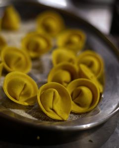 Close up shot of a tray of fresh ravioli