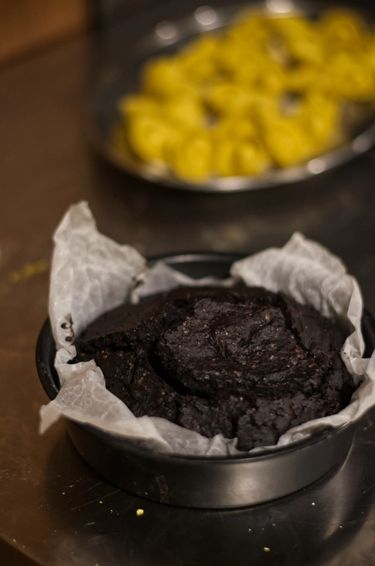Close up shot of a vegan chocolate cake