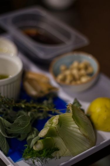 Fresh ingredients prepared ahead of a cooking class