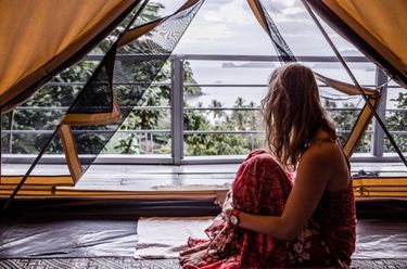 View from inside a tent at at glamping boutique hotel The Birdhouse in El Nido, Philippines