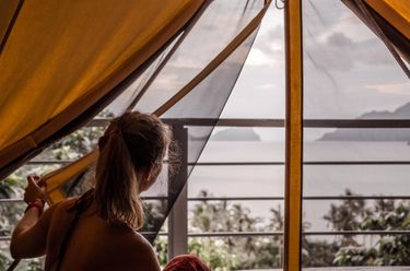 View from tent at glamping boutique hotel The Birdhouse in El Nido, Philippines