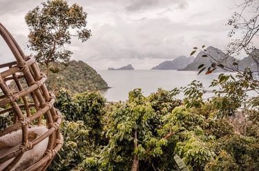 View of Palawan islands from the top of glamping boutique hotel The Birdhouse in El Nido, Philippines