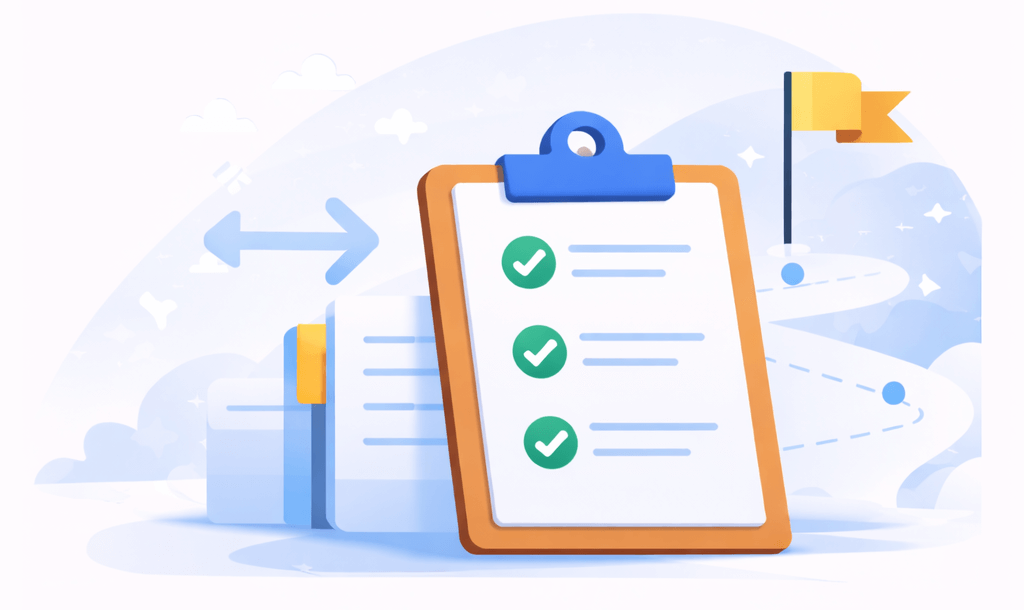 Clipboard with illustratve checklist items for starting a new business