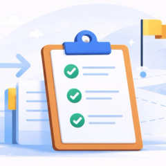 Clipboard with illustratve checklist items for starting a new business