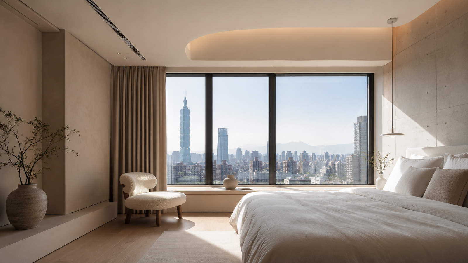 寶徠花園廣場奶油風室內設計｜信義區住宅空間設計提案主臥室內設計