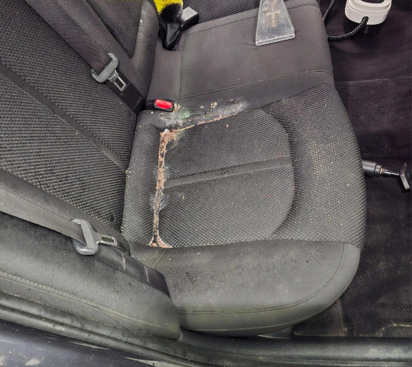 Car seat upholstery stained before cleaning in Anchorage