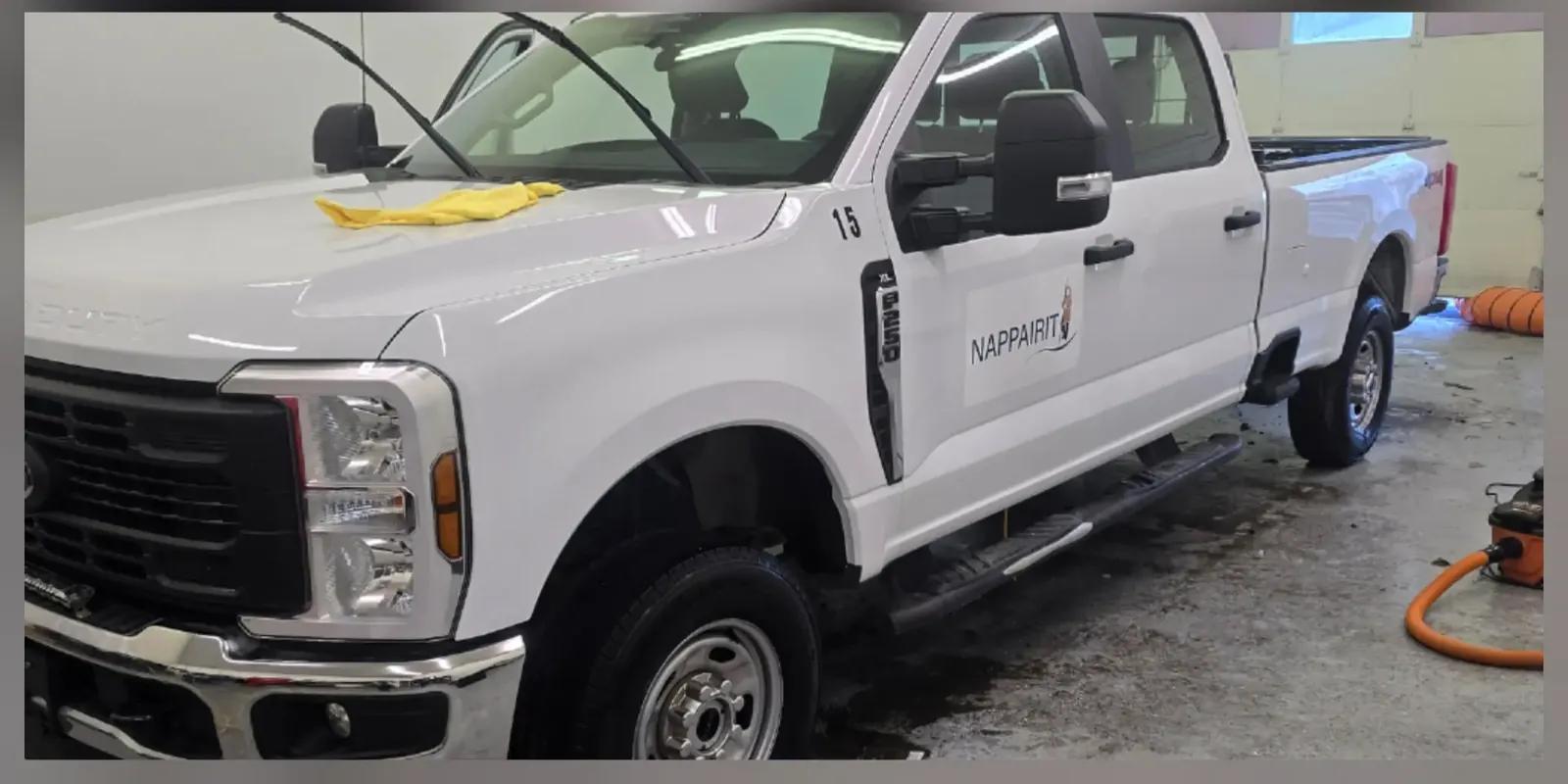 White Ford F-250 Super Duty after wash, decontamination and sealing by Twisted Auto Detail
