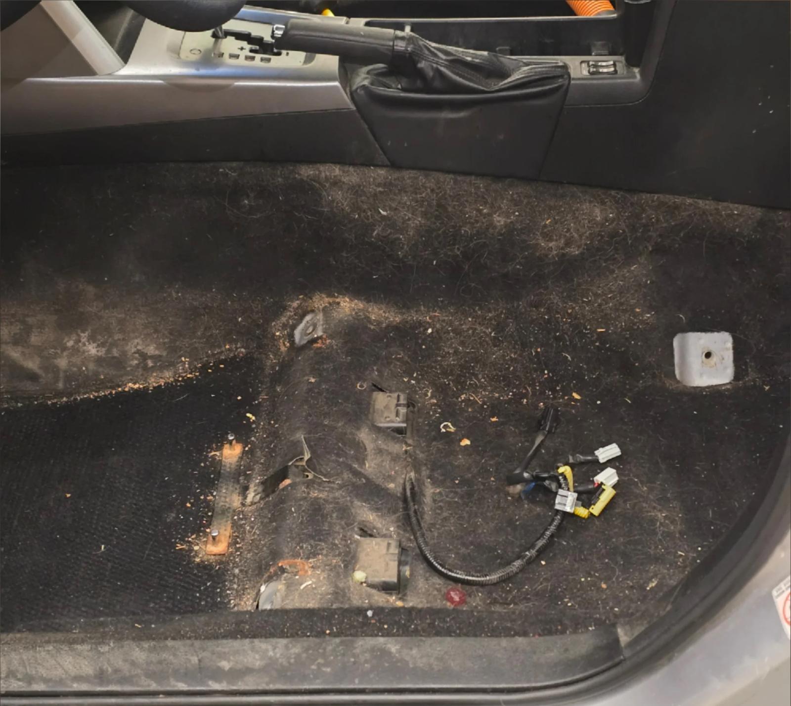 Car carpet stained with salt before shampoo in Anchorage