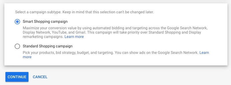 Google ads choosig between Smart and Standard shopping campaigns