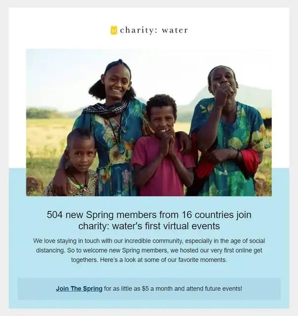 Charity:Water marketing email