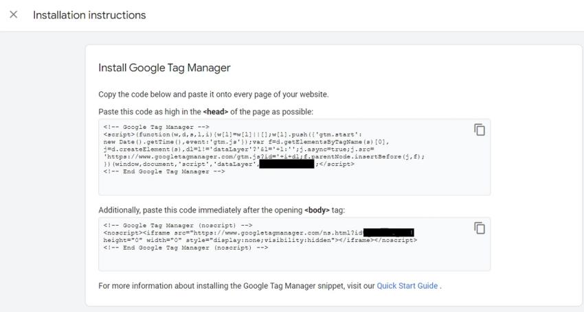 Google Tag Manager installation instructions