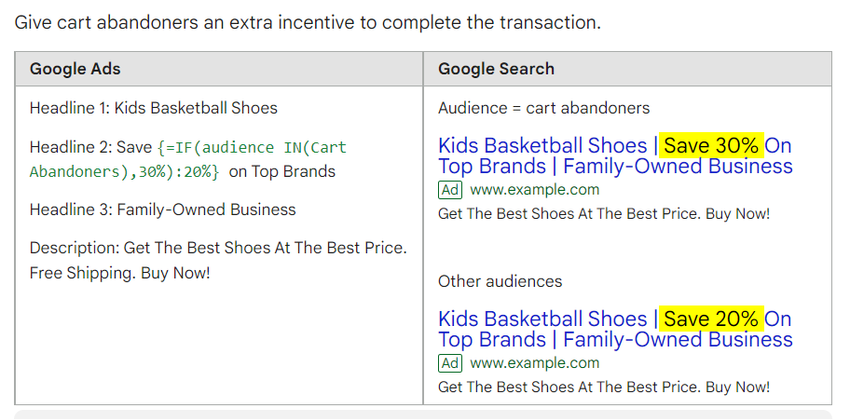 Google Ads tailoring ads for cart abandoners