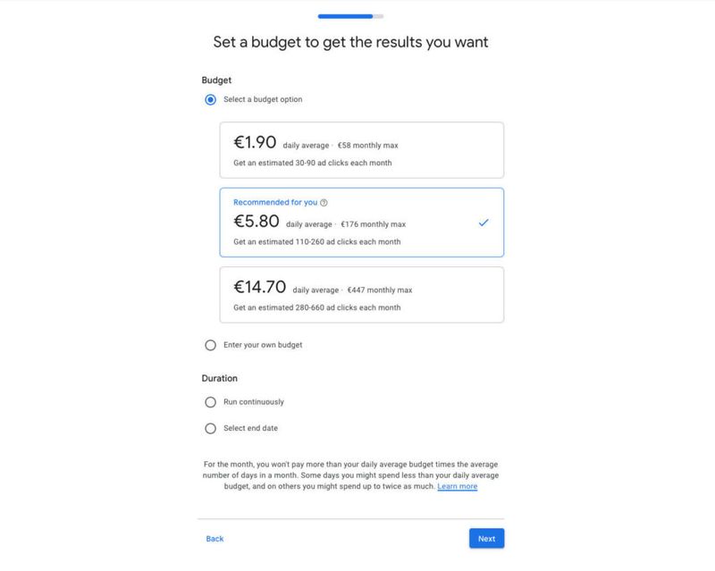 Google Ads smart shopping setting a budget